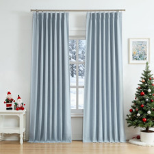 95 Inches Length Dusty Blue Bailey Pinch Pleated Full Blackout Curtain Panels wi