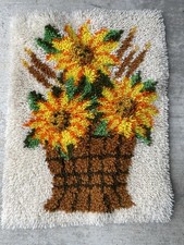 Vintage Latch Hook Rug Floral Yellow Orange Cottage Core Wall Decor BOHO NL