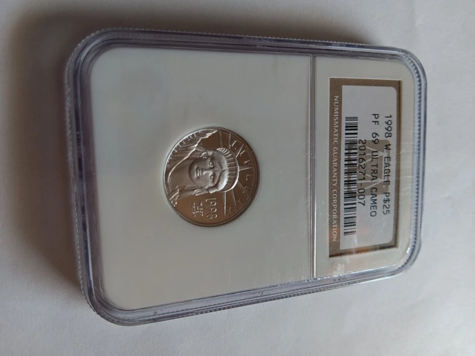 1998-W PF-69 UCAM $25 platino, estatua de la libertad, 1/4 oz. American Eagle. UNC. Foto 3 de 4