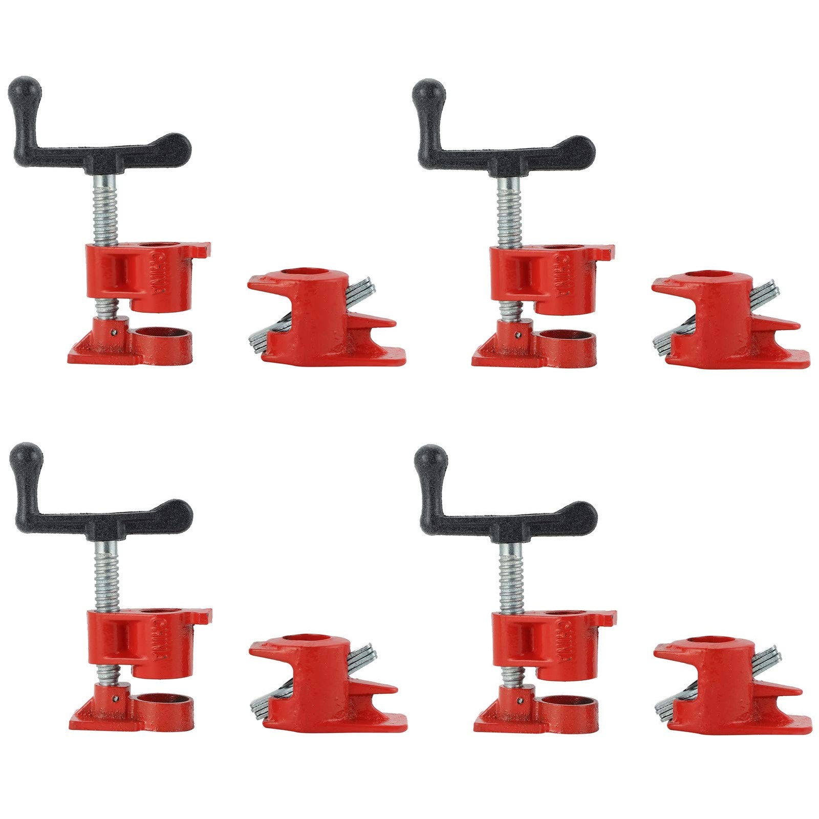 4-Pack Heavy Duty Cast Iron Quick Release Wood Gluing Pipe Clamp Set