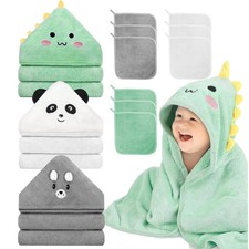 12 PCS Hooded Baby Towel Set, 32x32 Inch Absorbent Baby Bath Towels, 3 PCS So...
