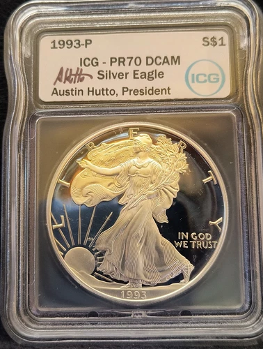 1993 P American Silver Eagle PR70 DCAM ICG - Austin Hutto Signature White Label