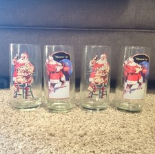 Coca-Cola Santa Claus Christmas Collectible Glasses Set of 4 Clear Red White