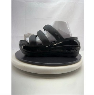 CROCS Mega Crush Triple Strap Womens Size 10 Black Platform Slip On Sandals NEW