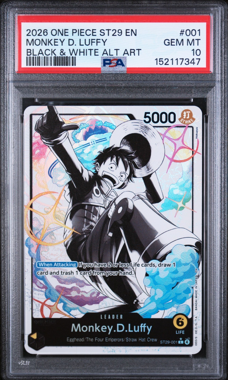 2026 One Piece ST29-EGGHEAD Black & White Alt Art #001 Monkey D. Luffy PSA 10