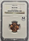 1952-D LINCOLN WHEAT CENT (1C) NGC MS 65 RD Certified Coin