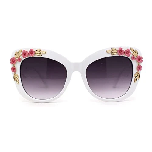 Brand New Shiny White Round Cat Eye Retro Sunglasses Gold Tone Flower Accent il_1080xN.7602107754_4ejh.jpg main image 3