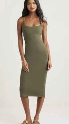 Open Edit Olive Sleeveless Scoop Neck Midi Bodycon Dress L