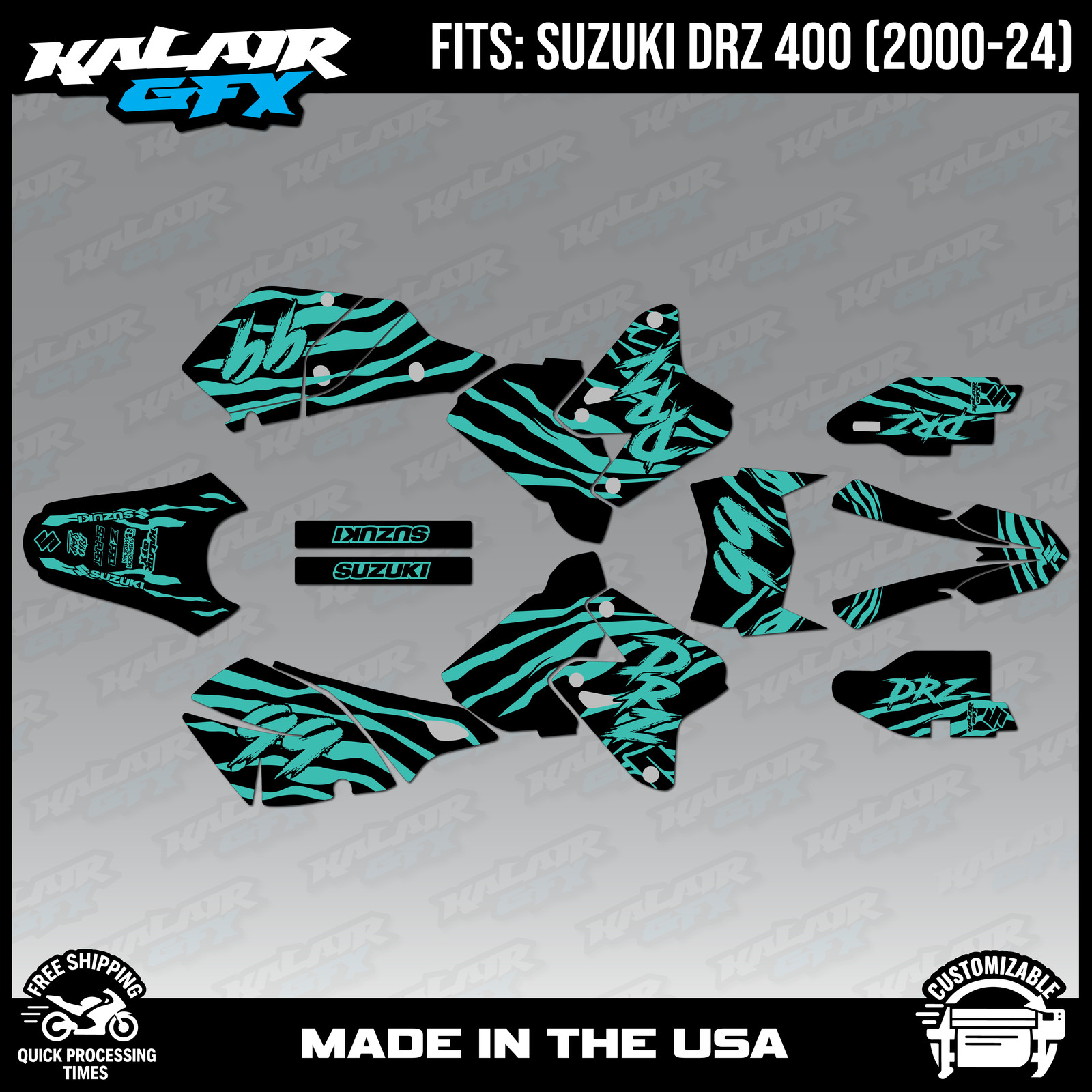 Graphics Kit for Suzuki DRZ400 SM, S and E (2000-2024) Raid-TEAL