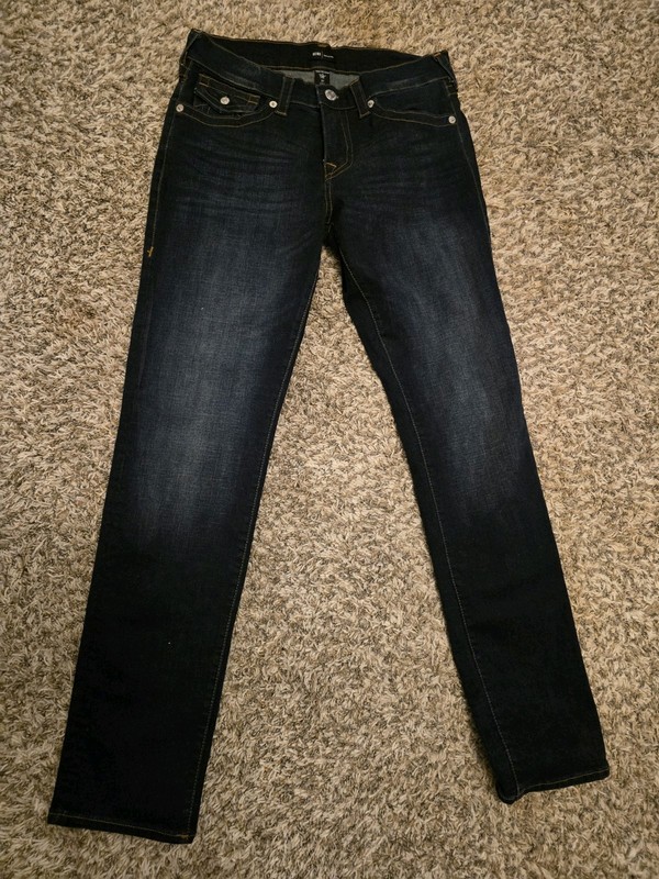 True Religion Geno Relaxed Slim Big T Flap Dark Wash Mens Jeans 31