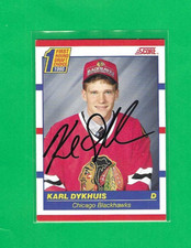 KARL DYKHUIS 1990-91 SCORE CHICAGO BLACKHAWKS ROOKIE AUTOGRAPH CARD. rookie card picture