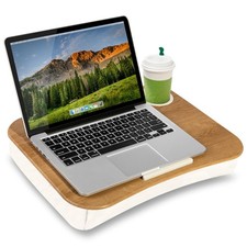 LAPGEAR Lap Desk with Cup Holder Device Ledge, White Oak, Fits 14 Laptops