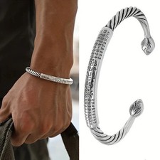 Solid Sterling Silver Mens Heavy Unique Twisted Buds Torque Bangle Cuff Bracelet