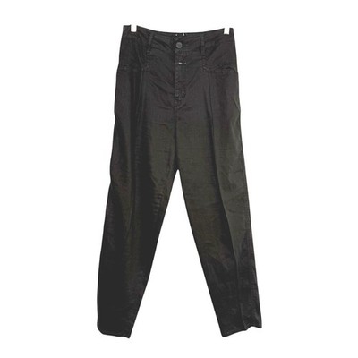 Closed Pearl Pants 28 Black Linen Blend Italy High Rise Straight Leg Designer