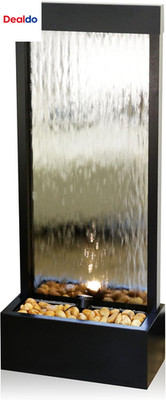 - Mirror Waterfall Fountain with Stones & Lights - Zen Indoor/Outdoor Decor for