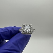 925 Sterling Silver 5.7mm Cushion Cut CZ Halo Engagement Ring Size 5 917