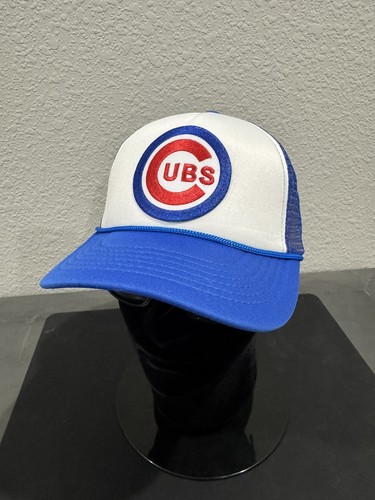 CHICAGO CUBS RETRO CLASSIC LOGO BLUE & WHITE ADULT SIZE TRUCKER SNAPBACK HAT NEW - Afbeelding 2 van 7