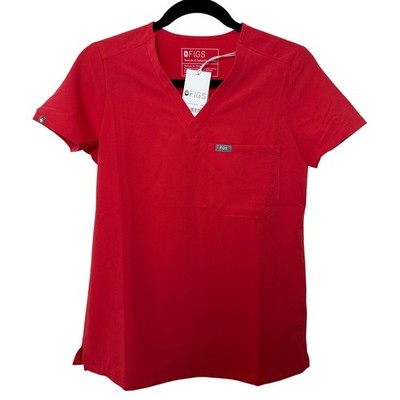 NWT Figs Red Catarina Short Sleeve Scrub Nurse V-Neck Top Pocket PO3143 XXS