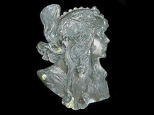 TJ09168 OVERSIZED VINTAGE 1970s HIPPIE WOMAN ART BERGAMOT BELT BUCKLE