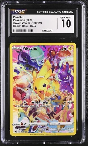 CGC 10 Pokémon English Pikachu 160/159 2023 Crown Zenith Secret Rare Holo