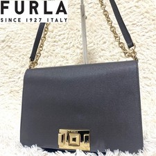 Bolso de Hombro FURLA Mimi Cadena 2 Vías Griege Cuero Dorado Genuino Auténtico
