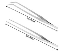 Vaincre 2PCS Long Tweezers, 15 inch Curved Aquascaping Tools, Stainless Steel,,