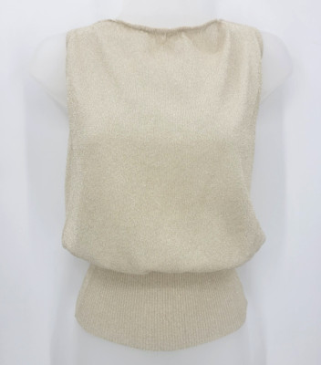 Zara Top Womens Medium Gold Metallic Knit Sleeveless Fairy Party Glam Sparkle
