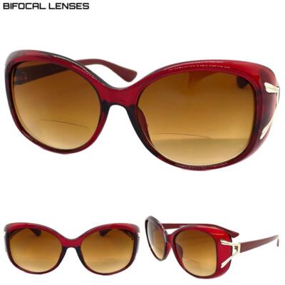 Women's Classic Vintage Retro Oval BIFOCAL Reading SUN GLASSES READERS Red Frame