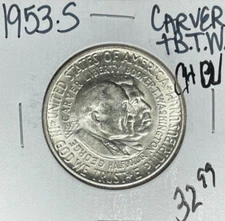 1953-S WA/CARVER COMMEMORATIVE SILVER HALF DOLLAR~CH BU~BEAUTIFUL COIN~