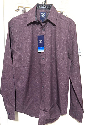 NWT Society of Threads Mens Shirt 4 way Stretch Slim Button Up Purple Paisley S