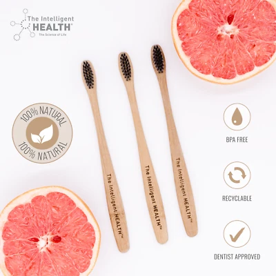 THE INTELLIGENT HEALTH Wooden Bamboo Toothbrushes W/Charcoal Infused Ultra Fine Bristles Pack of 4