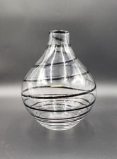 Vase Clear Glass With Black Swirls Around The Vase 10" Tall Made in Poland