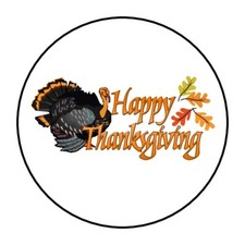 30 HAPPY THANKSGIVING ENVELOPE SEALS LABELS STICKERS 1.5" ROUND TURKEY