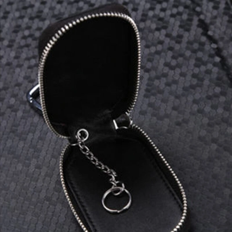 Black Genuine Leather Car Key Cover Holder Key Fob Case Bag Universal For Cars - Image 2 of 4