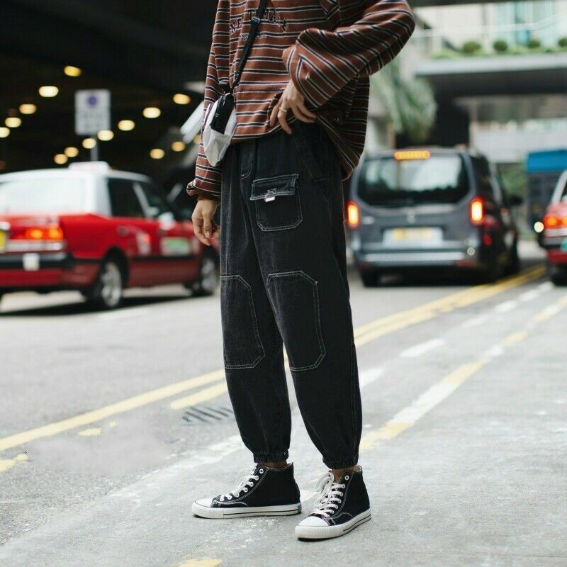 Men Denim Harem Pants Casual Trousers Japanese Jeans Cargo Men Denim Harem Pants Casual Trousers Japanese Jeans Cargo
