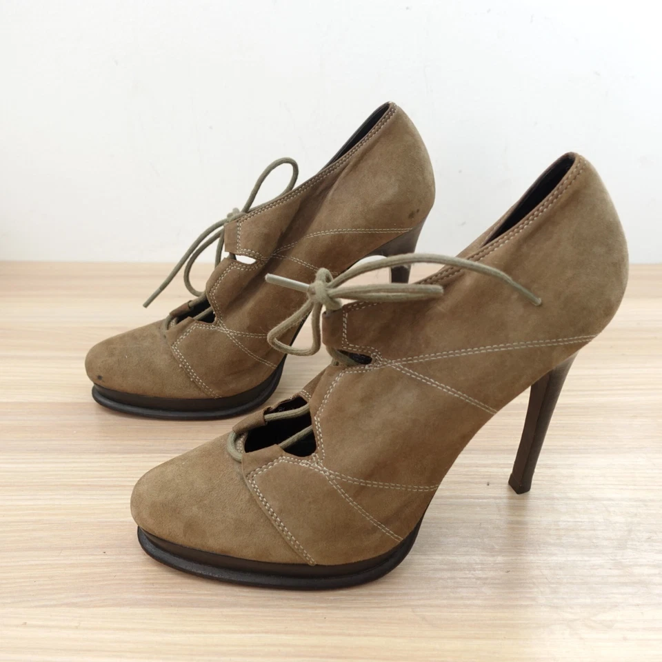 Zapatos de salón Diane Von Furstenberg DVF 7 M verde recortado gamuza con cordones stiletto boho Foto 2 de 4