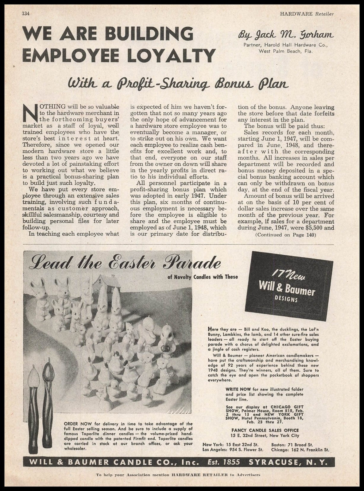 1948 Will & Baumer Candle Syracuse NY Easter Parade Lafn Bunny Lambkins