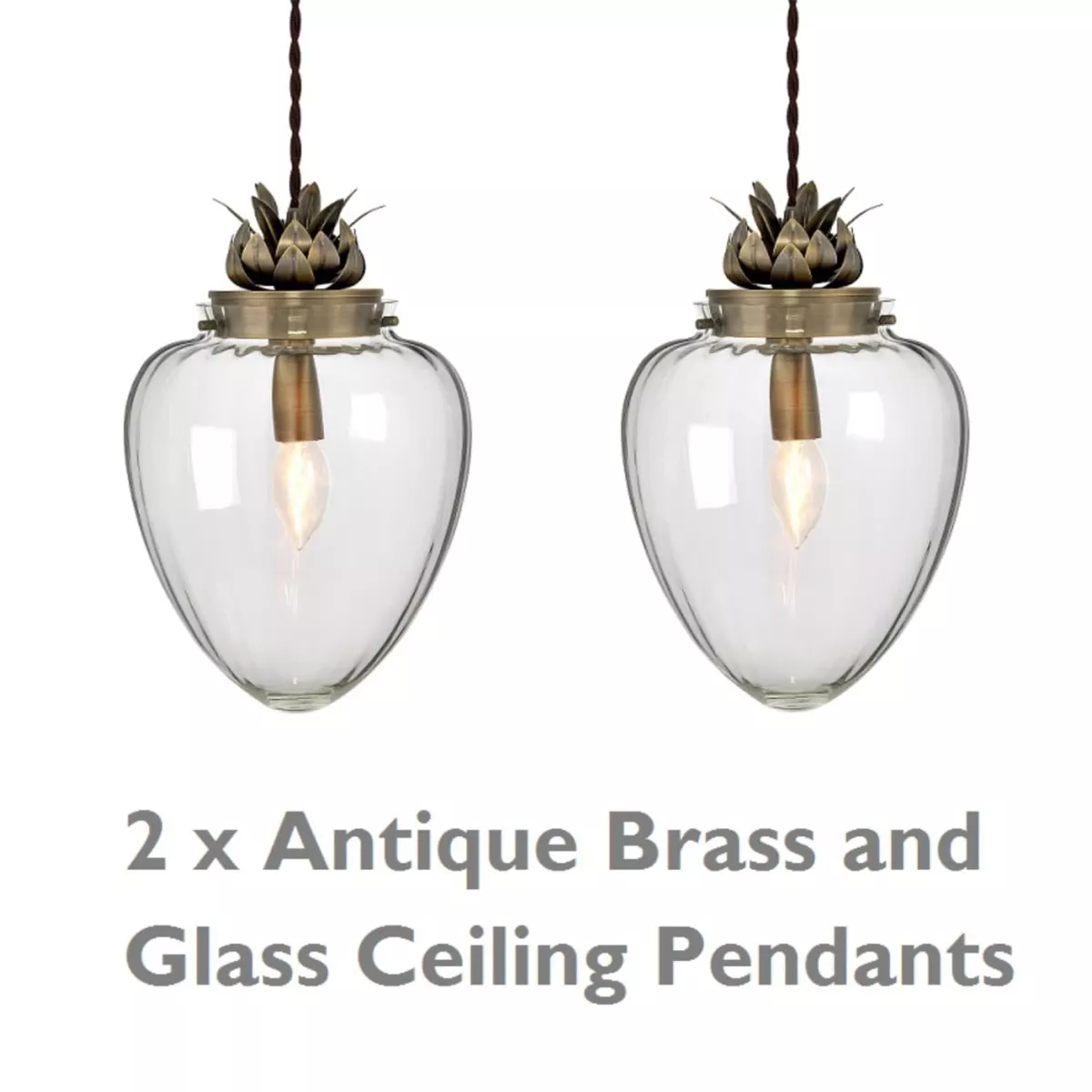 Pair of Vintage Glass Pineapple Design Ceiling Pendant Lights