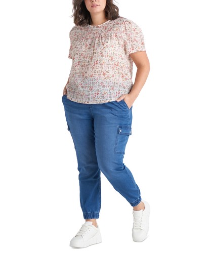 Trendy Plus Size Denim Cargo Jogger Pants Dark Wash 2X