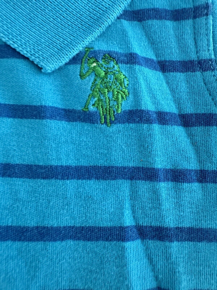 Mameluco bebé niño EE. UU. POLO ASSN. MAMELUCO BOTÓN RAYAS AZUL BRILLANTE 6/9 MESES Foto 4 de 4