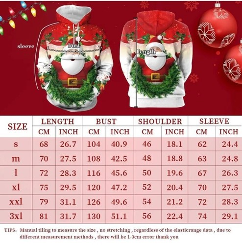 🎁Christmas Red Xmas Sweater 3D Santa Hoodie Novelty Graphic Print Sweatshirt XL - Picture 3 of 3