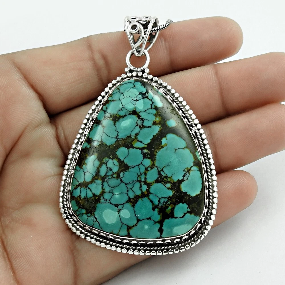 Natural Turquoise Gemstone Jewelry 925 Sterling Silver Pendant For Girls L4