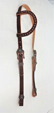 Spotted Copper Turquoise Buckles Conchos One Ear Harness Leather Headstall Horse