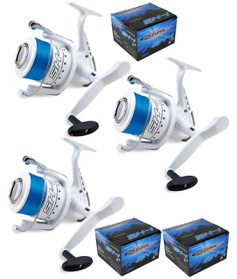 3 x LARGE SEA FISHING REELS LOADED WITH 20LB BLUE LINE - SHIZUKA SK7 BOAT REELS