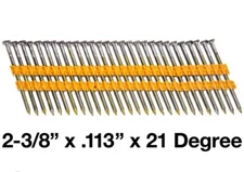 21 Degree 2-3/8" x .113" Plastic Collated,Smooth Shank Diamond Point Nails(1000)
