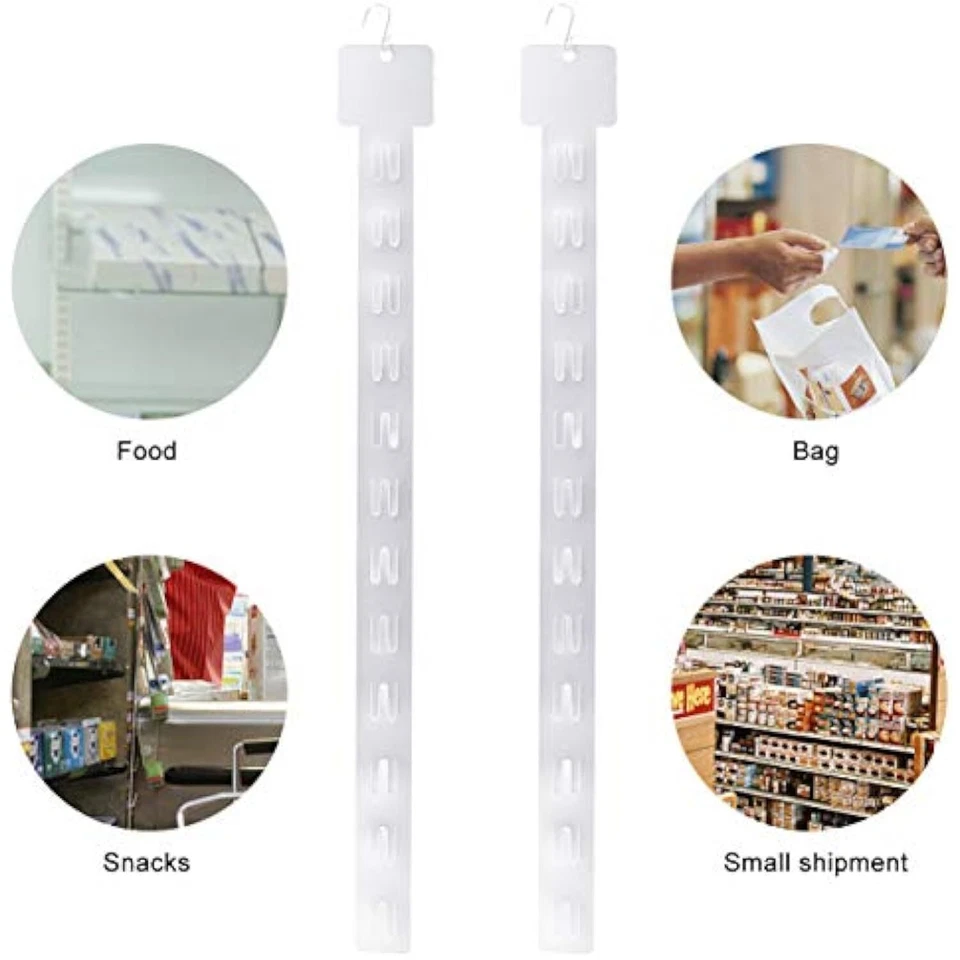 Paquete de 20 tiras de exhibición de plástico de 12 pestañas para colgar clip al por menor + 20 ganchos en S Foto 4 de 4