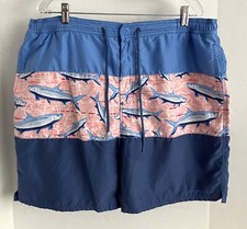 Vineyard Vines Swim Shorts Mens Size XL Mesh Lined Blue Pink Fish Pattern