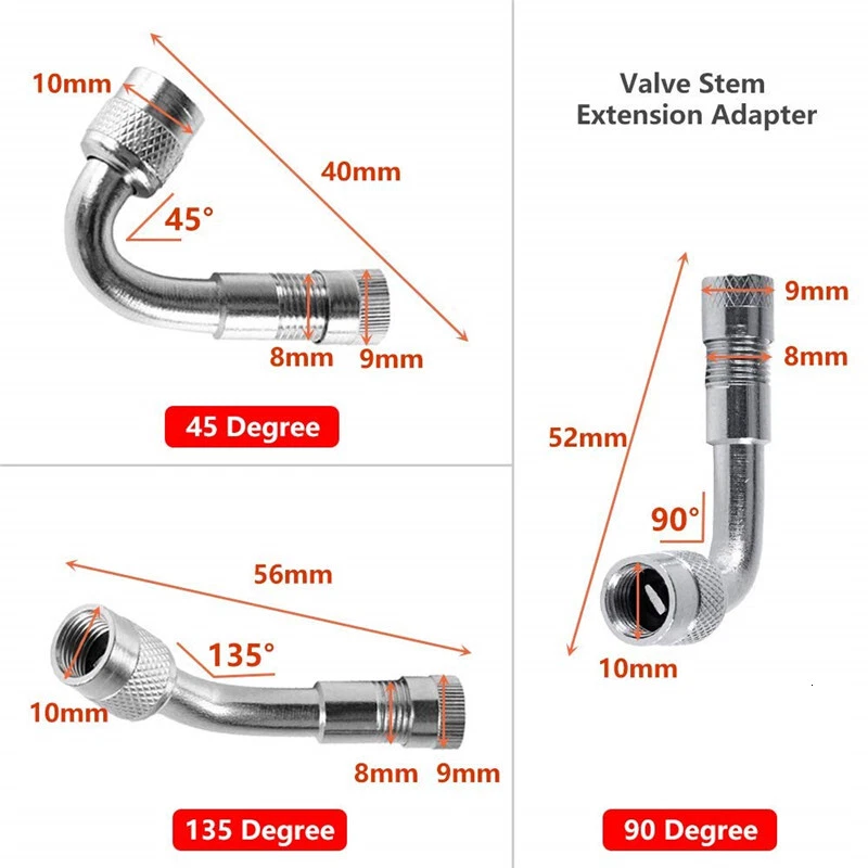 Tubo de extensión de inflado de válvula de neumático extensor de vástago de neumático de bicicleta de 90/45/135 grados Foto 3 de 4