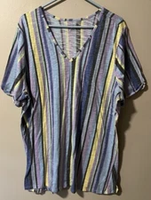 LANE BRYANT WOMEN’S 22/24 PASTEL STRIPED CAP SLEEVE V-NECK SHIRT TOP