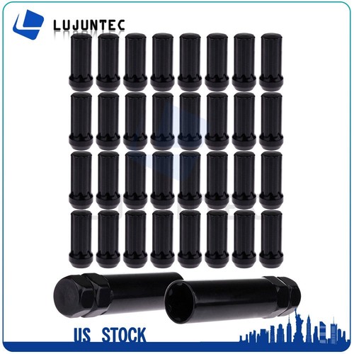 32x 7 Splines Drive Close End Lug Nuts 14x2mm Black Fits Ford + 2 Keys 2'' Tall - Picture 1 of 10